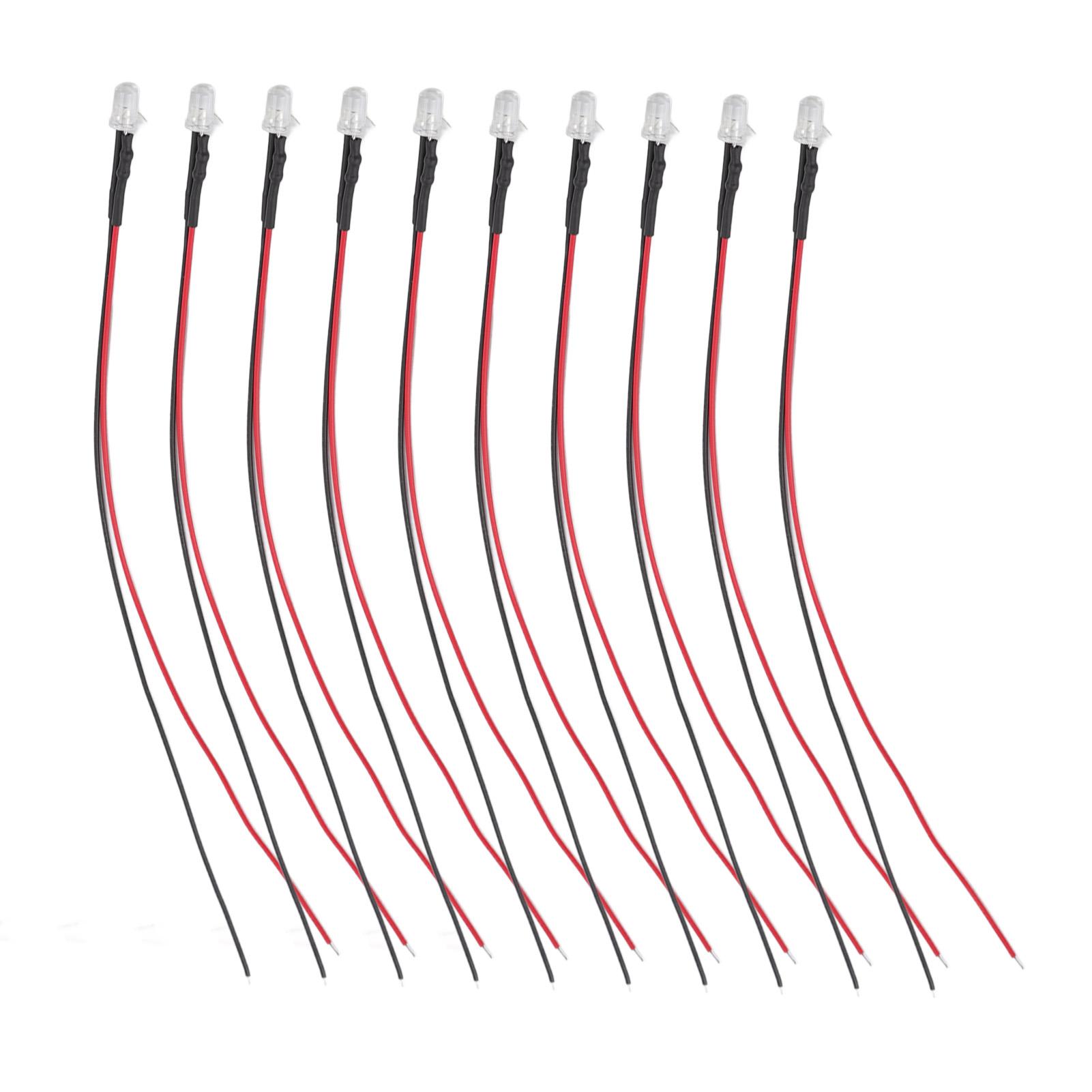 

10pcs Lights Emitting Diodes 5mm Prewired Electronic LED Light Diodes for Decoration 5‑12V White light