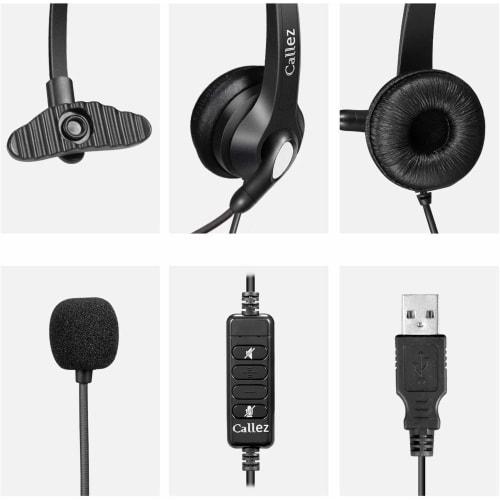 USB Headset, Single Ear, with Noise-Canceling Microphone and Audio Control, PC Headphones for Business, Skype, Office, Web Conferencing, Remote Work,