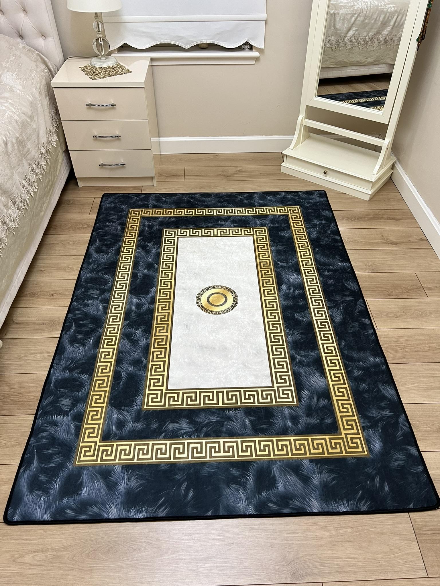 

YTRHOME Home Modern RST1006 Нескользящая точечная основа с цифровой печатью нового поколения, ковер для гостиной, кухни, прихожей и напольный коврик 50 x 80 чёрный/серый