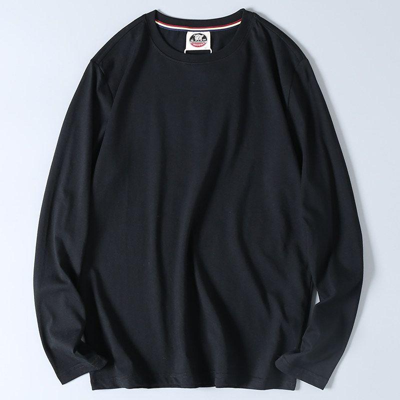 Export Factory Leftover Stock Pure Color Cotton Basic Style Washed Brushed Minimalist Casual Long Sleeves round Neck Base T-shirt Men