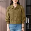 ZANZEA Women Casual Turn Down Collar Solid Color Long Sleeve Blouse