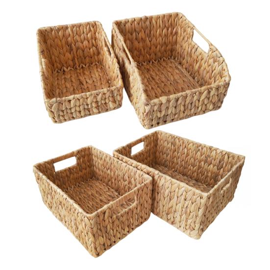 1/2Pcs Hand-Woven Storage Baskets with Handles Strong Load-bearing Large Capacity Stackable Water Hyacinth Wicker Basket