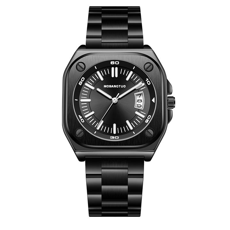 Square Steel Belt Large Dial Watch Calendar Luminous Trend Waterproof Quartz Watch