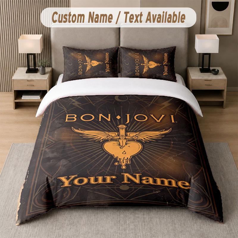 Maßgeschneidertes Bettwäsche-Set Bon Jovi Muster, Druck Name Text 1 Bettbezug plus 2 Kissenbezüge Heimtextilien