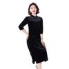 Spring 2026 Velvet Patchwork Qipao: Long-Sleeved Midi Dress for Middle-Aged & Elderly Women