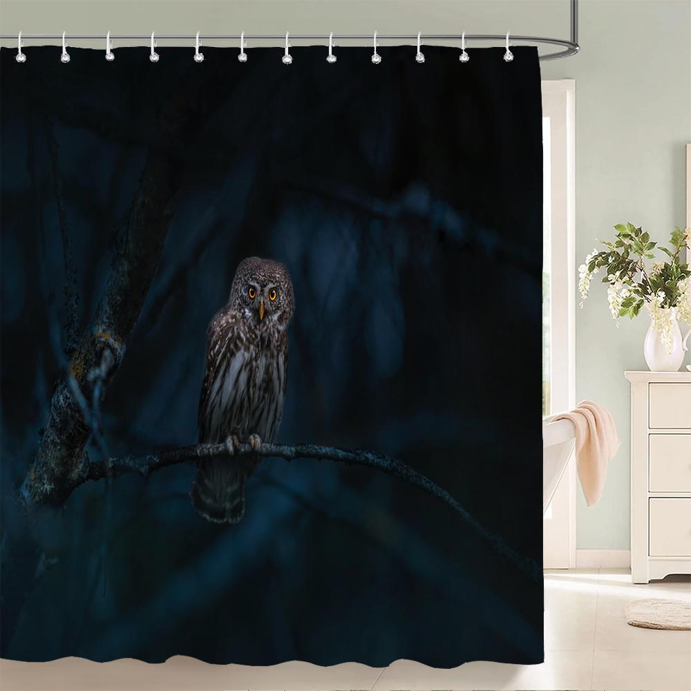 Night Forest Animal Owl Printed Shower Curtain Washable Curtain With Hook Bathroom Decorative Curtain 3D Shower Curtains 180*200