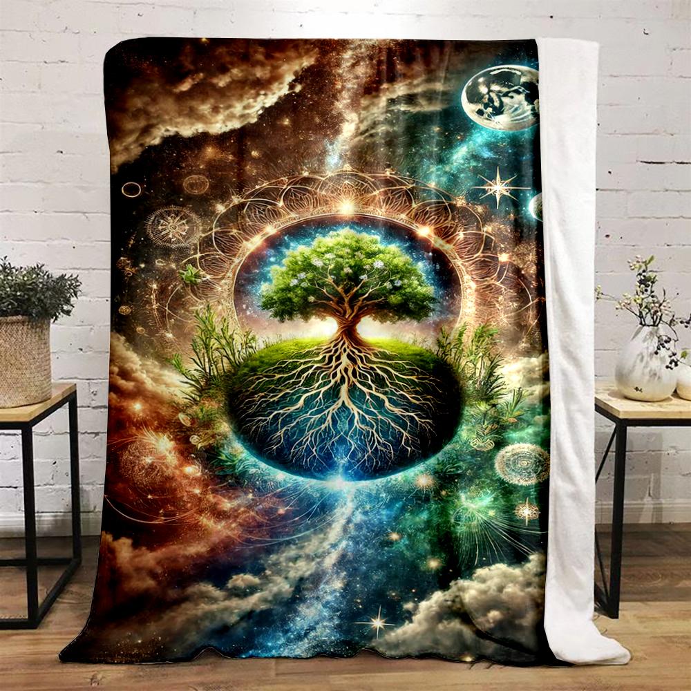 "Cosmic Tree of Life With Galaxy Design Flannel Blanket for Bedroom Living Room Sofa and Nap"