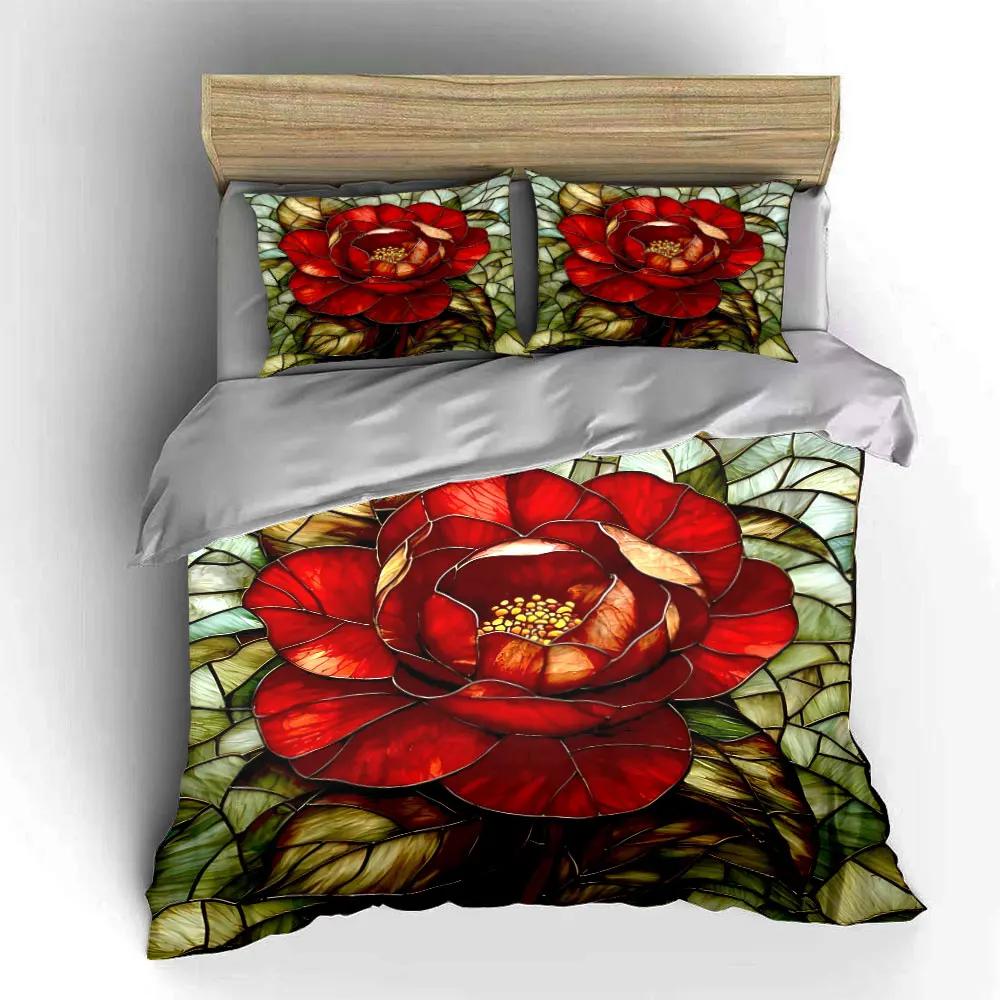 "Floral Stained Glass Decor Set" Soft Comfortable Duvet Cover Bedding Set Included 1*Duvet Cover & 2*Pillowcases gift
