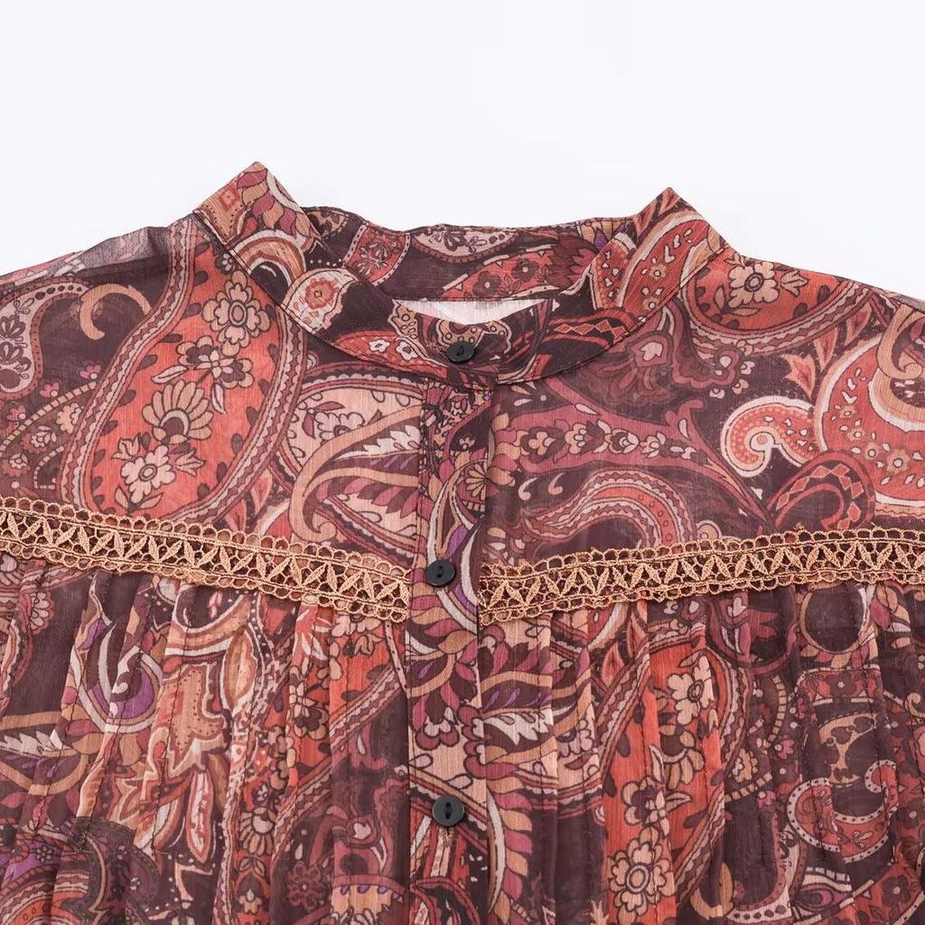 Z 2025 European Style Women's Retro Printed Loose Long-sleeve Shirt