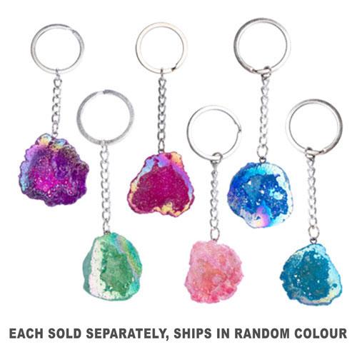 Gemstone Aura Quartz Keychain (Geode)