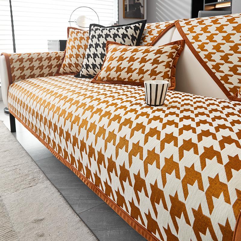 Nordic Houndstooth Sofa Cushion High-Grade Non-Slip Stain-Resistant Cushion Backrest Towel Four Seasons Universal Dust-Proof Sofa Cover Cloth