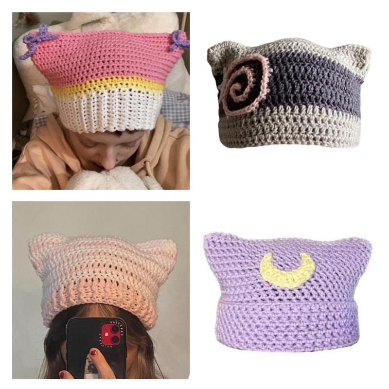 Fashion Women Beanie Hat Lovely Girls Devil Ear Knit Hats Photography Headwear