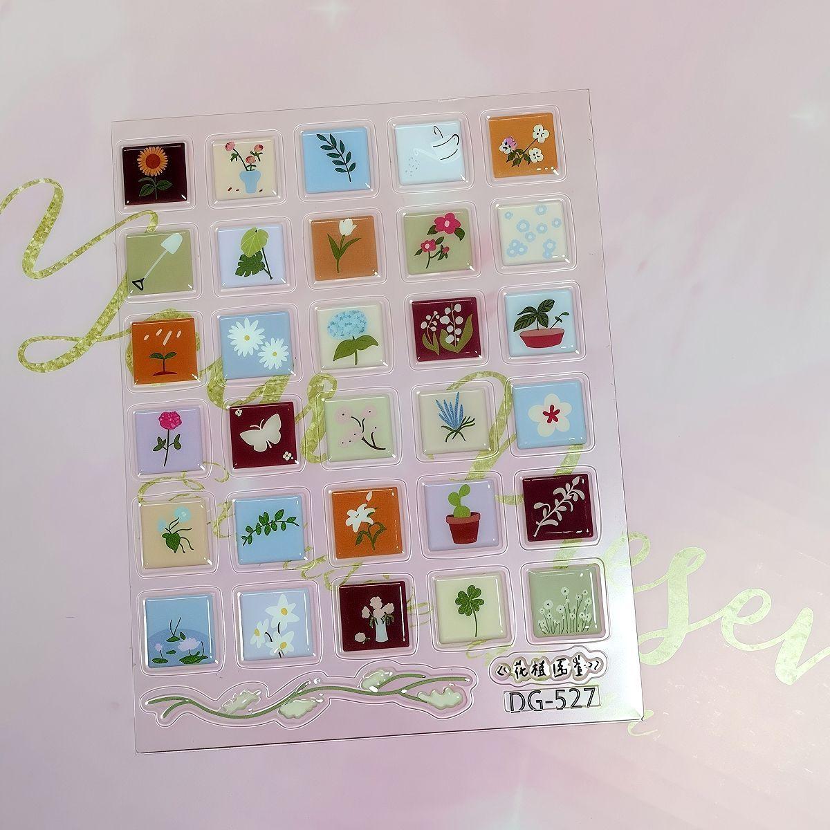 

3D Ocean World Relief Stickers Cute Cartoon Flower Decoration Sticker for DIY Phone Case Planner Journal Stickers