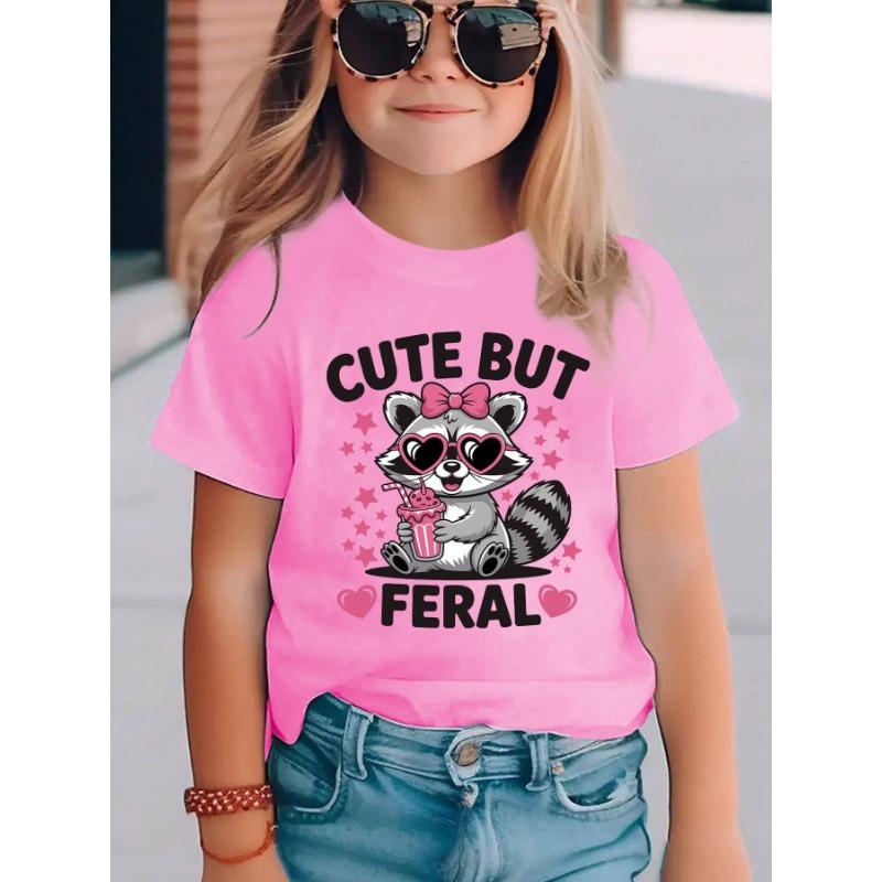 European sizes Girls' Cute But Feral Short Sleeve T-Shirt | Fashionable Casual Top with Crew Neck, Regular Fit, Slight Stretch Fabric