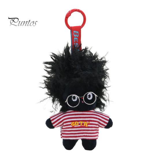 Keychain Doll Pendant, Mini Size Portable Soft Velvet Fabric Daily Wear Bag Charm Fried Hair Glasses Doll, Durable Accessory for Bags Keys Backpacks