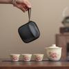 Simple Beige Ru Kiln Wisteria Flower Ceramic Teacup Household Outdoor Express Tea Tasting Cup Kung Fu Tea Set
