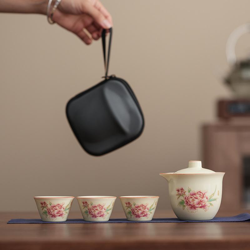 Simple Beige Ru Kiln Wisteria Flower Ceramic Teacup Household Outdoor Express Tea Tasting Cup Kung Fu Tea Set
