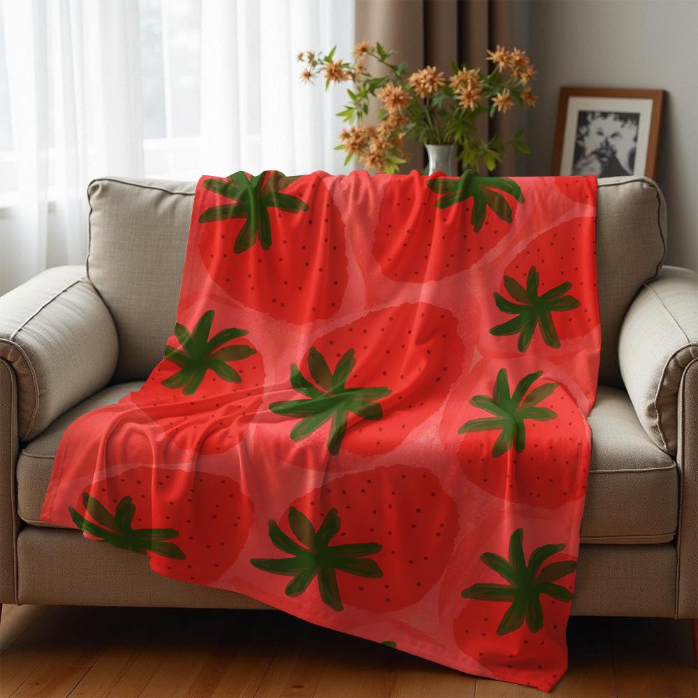 Watercolor Strawberry Soft Flannel Blanket Breathable Warm Throw for Office Car Sofa Kids Room Birthday Xmas Gift