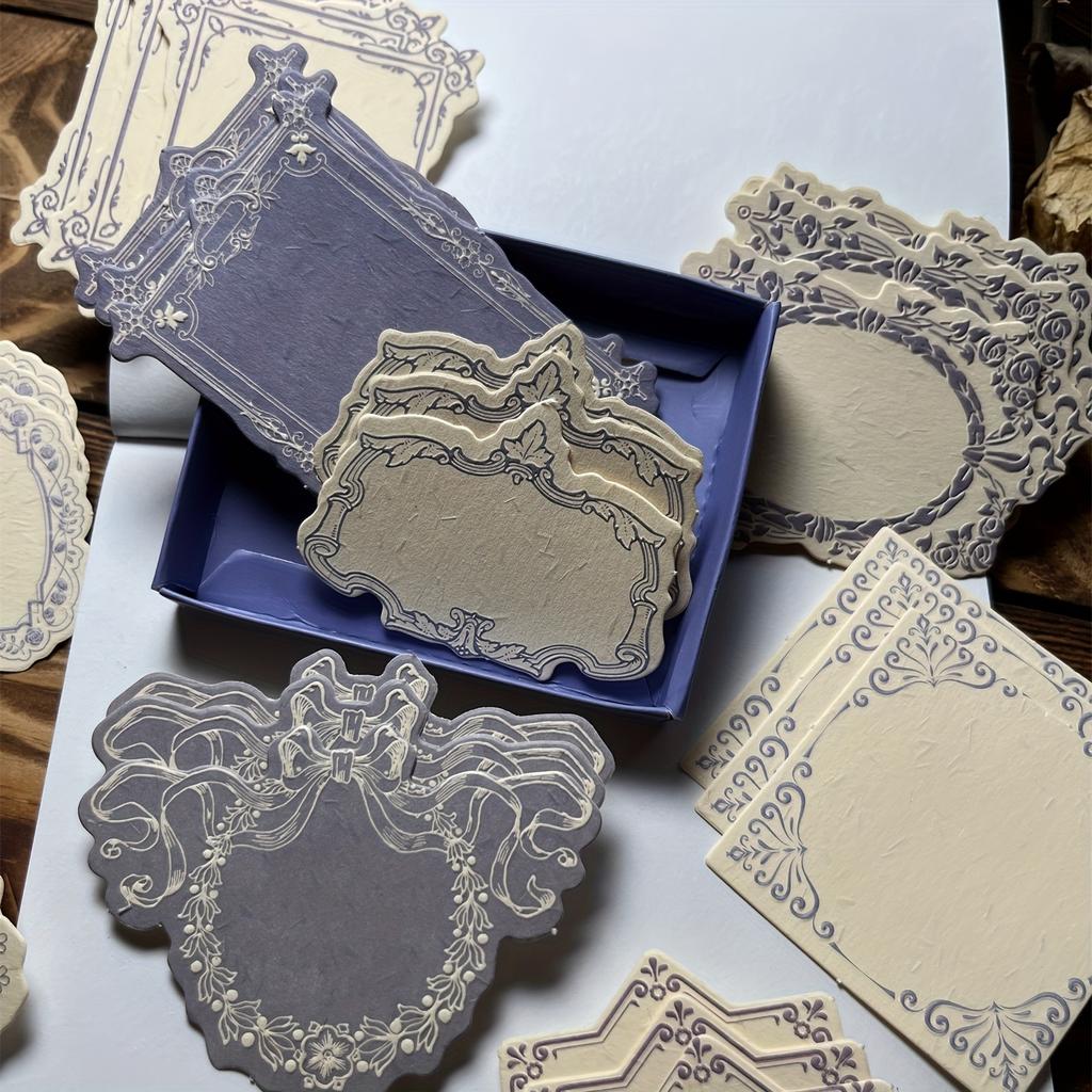 30pcs/box Vintage Embossed Note Cards with Floral & Geometric Designs - Textured Green Paper for Journaling, Scrapbooking