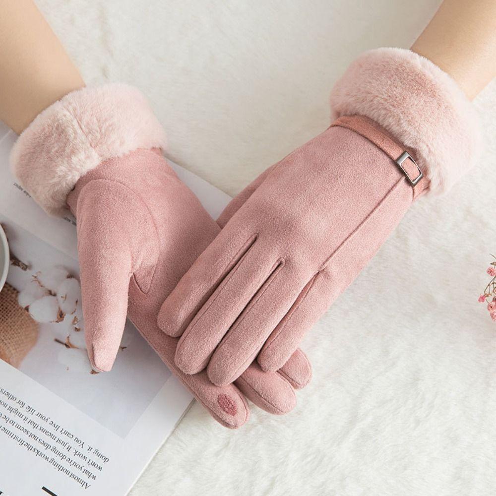 Windproof Full Fingers Mittens Soft Sports Cycling Mittens Casual Suede Gloves  Girls