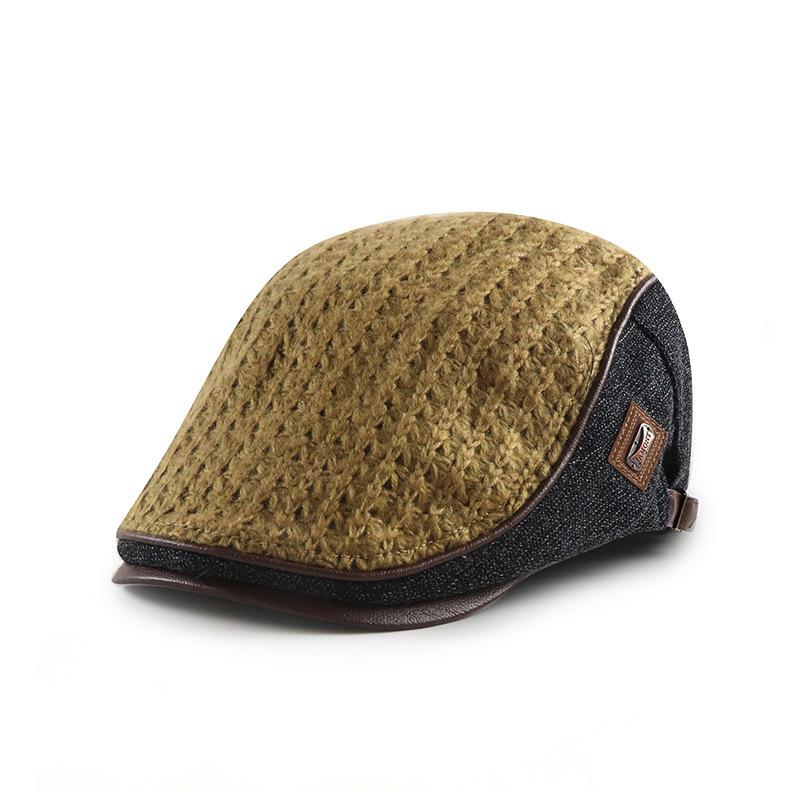 Autumn Winter Warm Beret Knitted Stitching Cap for Men Women British Middle-Aged Flat Caps Peaked Cap