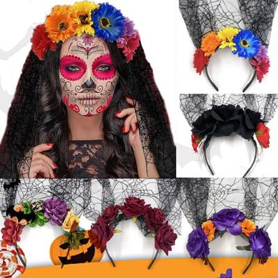 Opaska Halloweenowa Symulacja Ciemny Kwiat Śmierć Elastyczna Siatka Kwiat Stylu Antypoślizgowa Impreza Zdjęcie