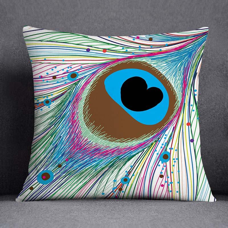 Dekorativní povlak na polštář se vzorem pavího peří Čtvercový povlak na polštář pro domácí kancelář Dekorativní povlak na polštář 45cm*45cm