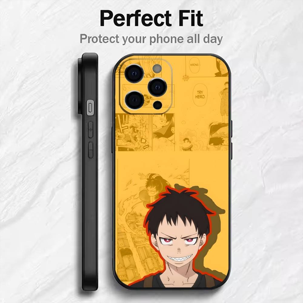 FF Anime S-SHINRA Post Gedruckt Handyhülle Für iPhone17,16,15,14,13,12 Plus,Max Weiches Silikon Schwarze Hülle