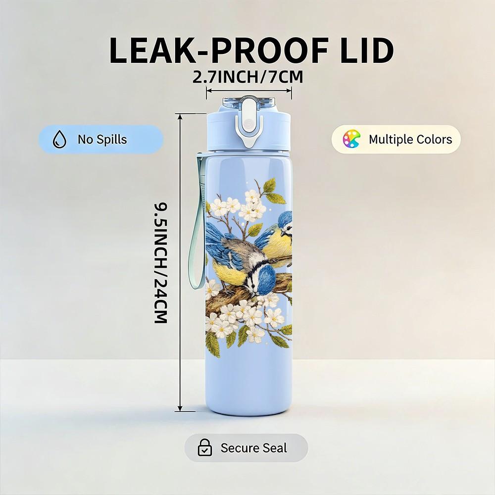 1PC Bird Nest With Spring Flower Print 750ml Color Plastic Sports Water Bottle Leakproof Flip Straw Lid Suitable for Sports Office Home Use
