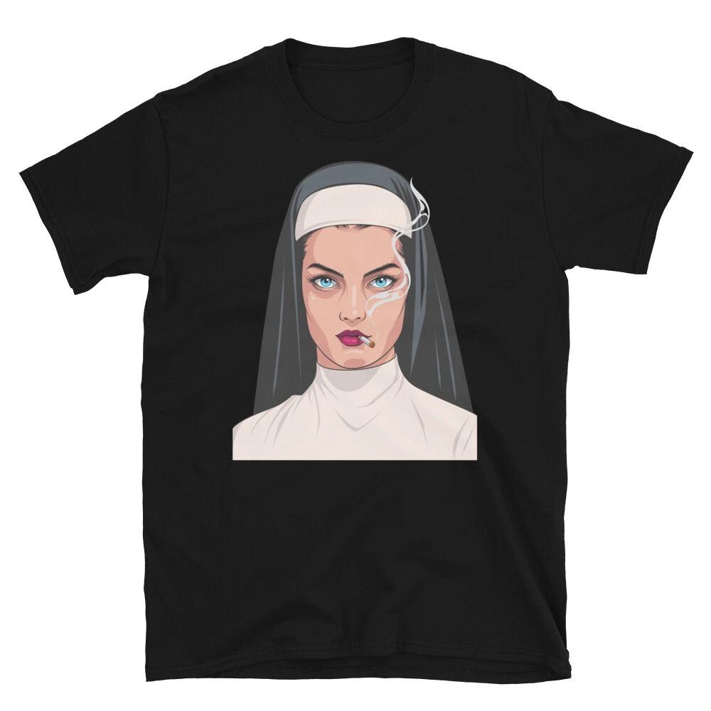 Beautiful Nun Smoking Cigarette Unholy Street Art Short-Sleeve Unisex T-Shirt