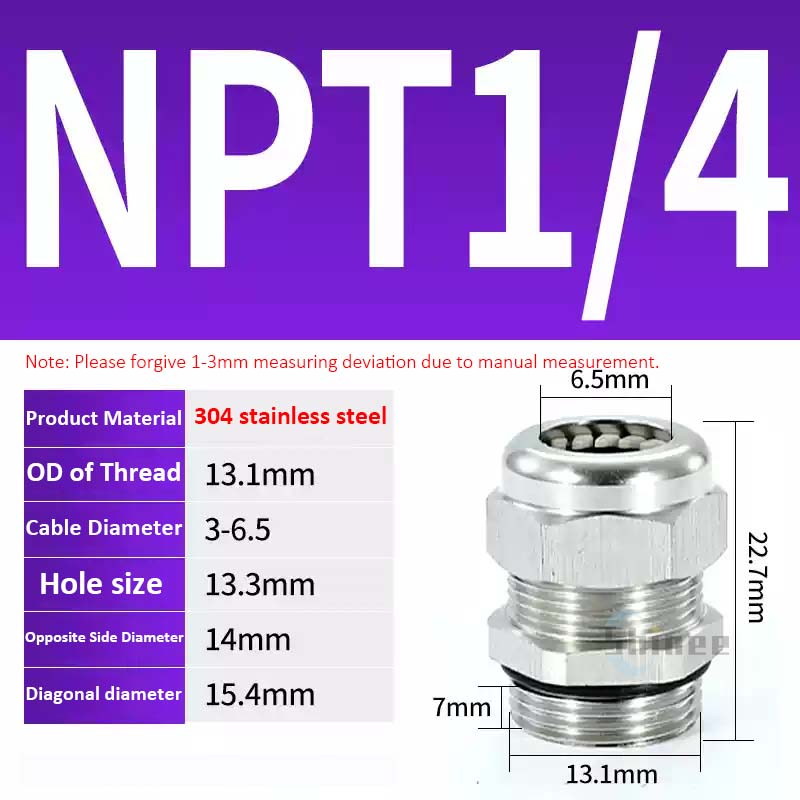 

1Pcs Waterproof Cable Gland 304 Stainless Steel Glands IP68 NPT BSP 1/8 1/4 3/8 1/2 3/4 1 Male Thraed Cable Fixing Seal Joint