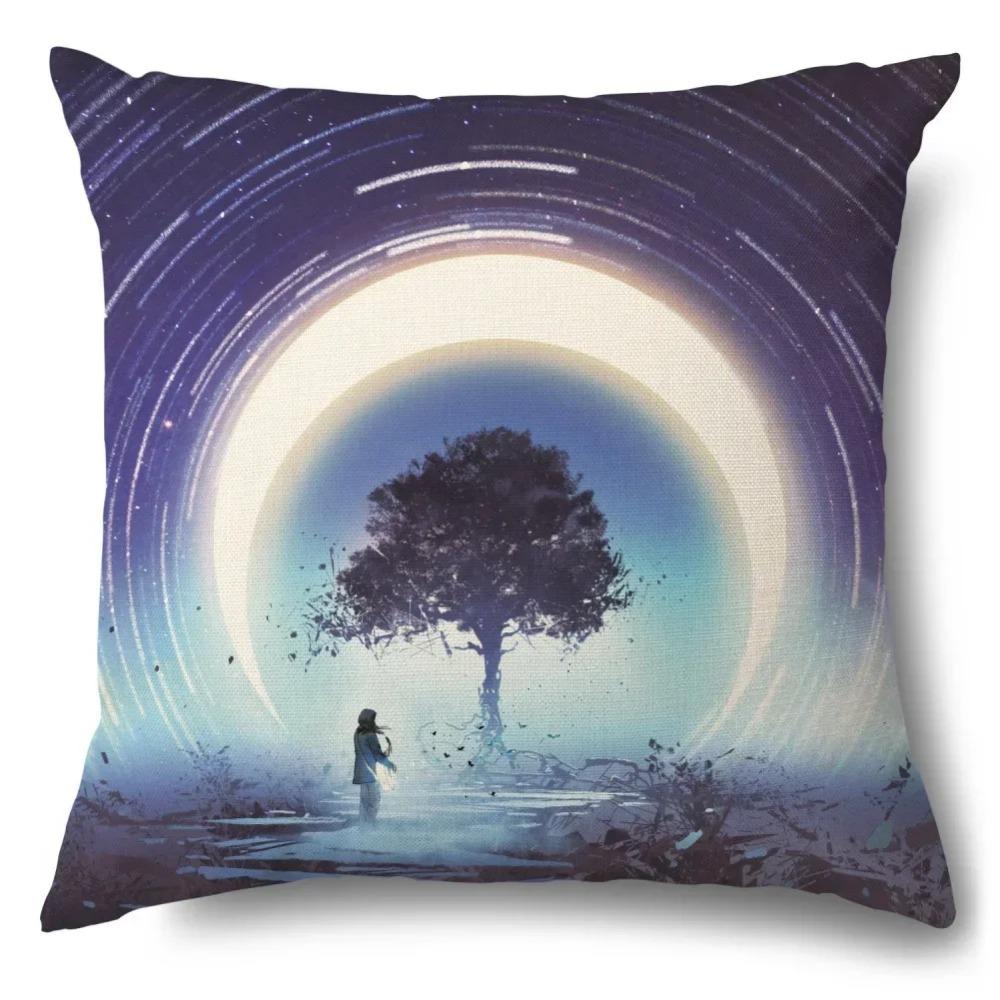 Science Fiction Universe Blue Planet Astronaut Pattern Cushion Cover Home Living Room Sofa Chair Decoration Pillow