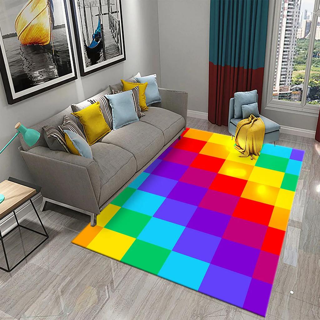 Large Checkerboard Plaid Carpets Geometric Patterned Area Rug for Living Room Blue Plaid Play Mat Bedroom Living Room Floor Mat