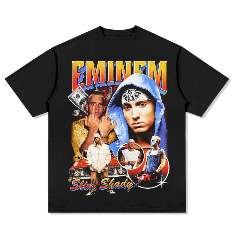 Raper Eminem SLIM SHANDY Nadruk 100% Czysta Bawełna Męska Koszulka Retro Hip-hop Ulica Rock Moda Duży Rozmiar Krótki Rękaw Odzież