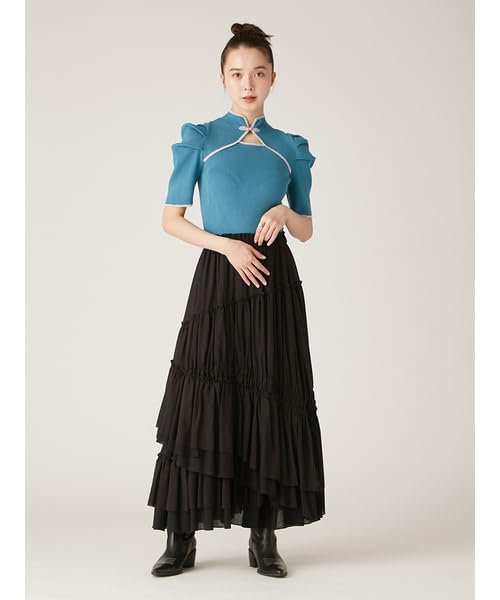Lily Brown Chinese Detail Knit Top LWNT251172 Women's (Blue)