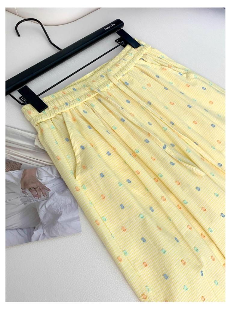 Women's High Waist Polka Dot Wide Leg Pants - Yellow