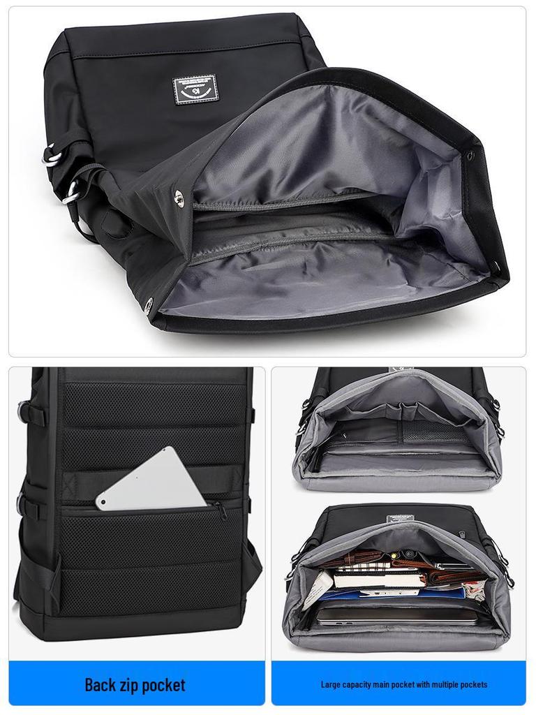 Cool Craftsman Waterproof Roll-Top Backpack: Expandable, Large Capacity, Simple Business Charging Backpack for Men and Women.