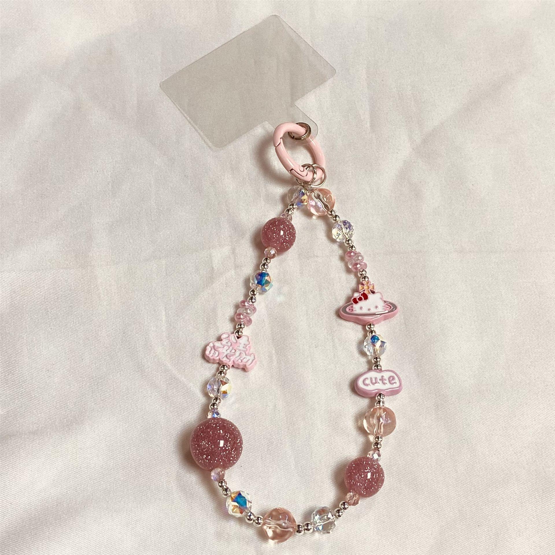 

Мультяшный принцесса Китти Кэт Бисерочный ремешок для телефона и камеры - Короткая цепочка-подвеска против потери