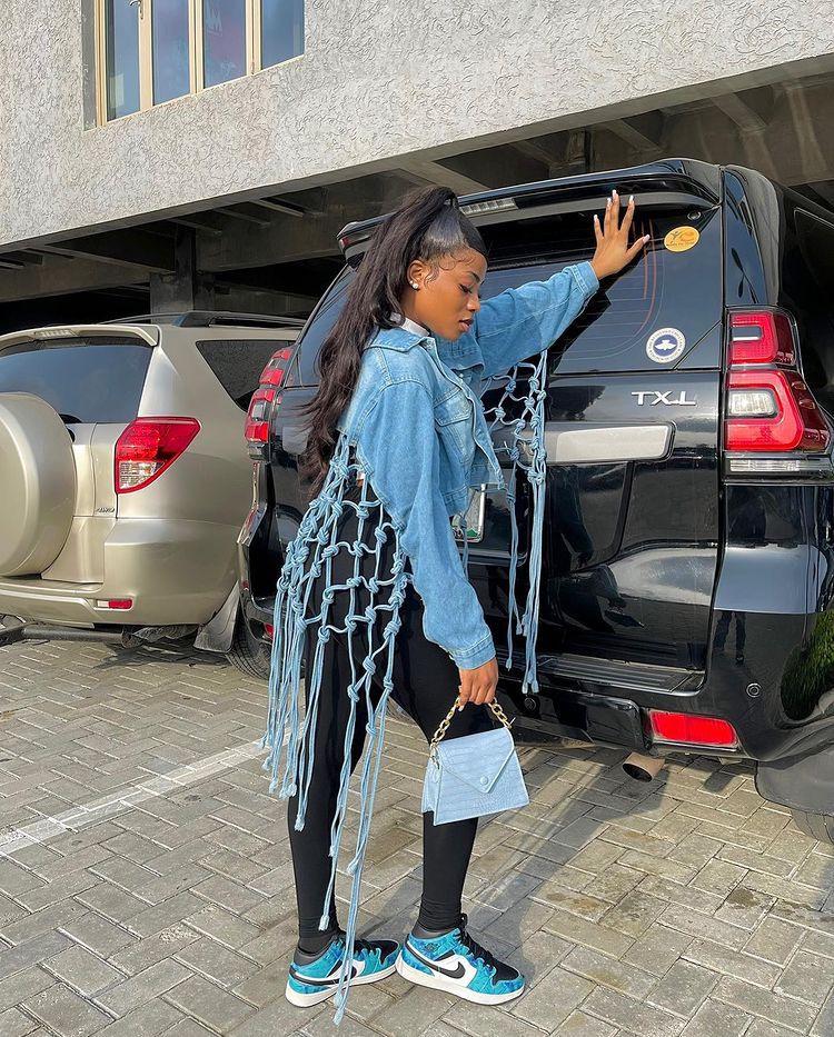 2024 Nová dámská džínová bunda se síťovinou a třásněmi