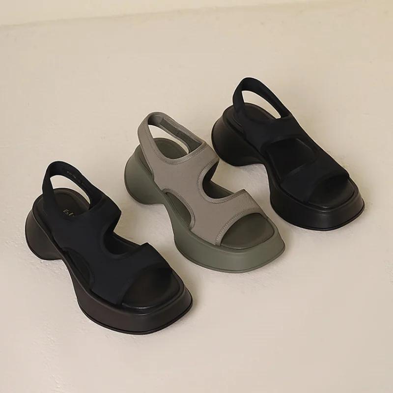 Women's Summer Sandals 2024 New Style Fashion Simple Casual Elastic Cloth Open Toe Soft Sole Cover Roman Beach Shoes for Women