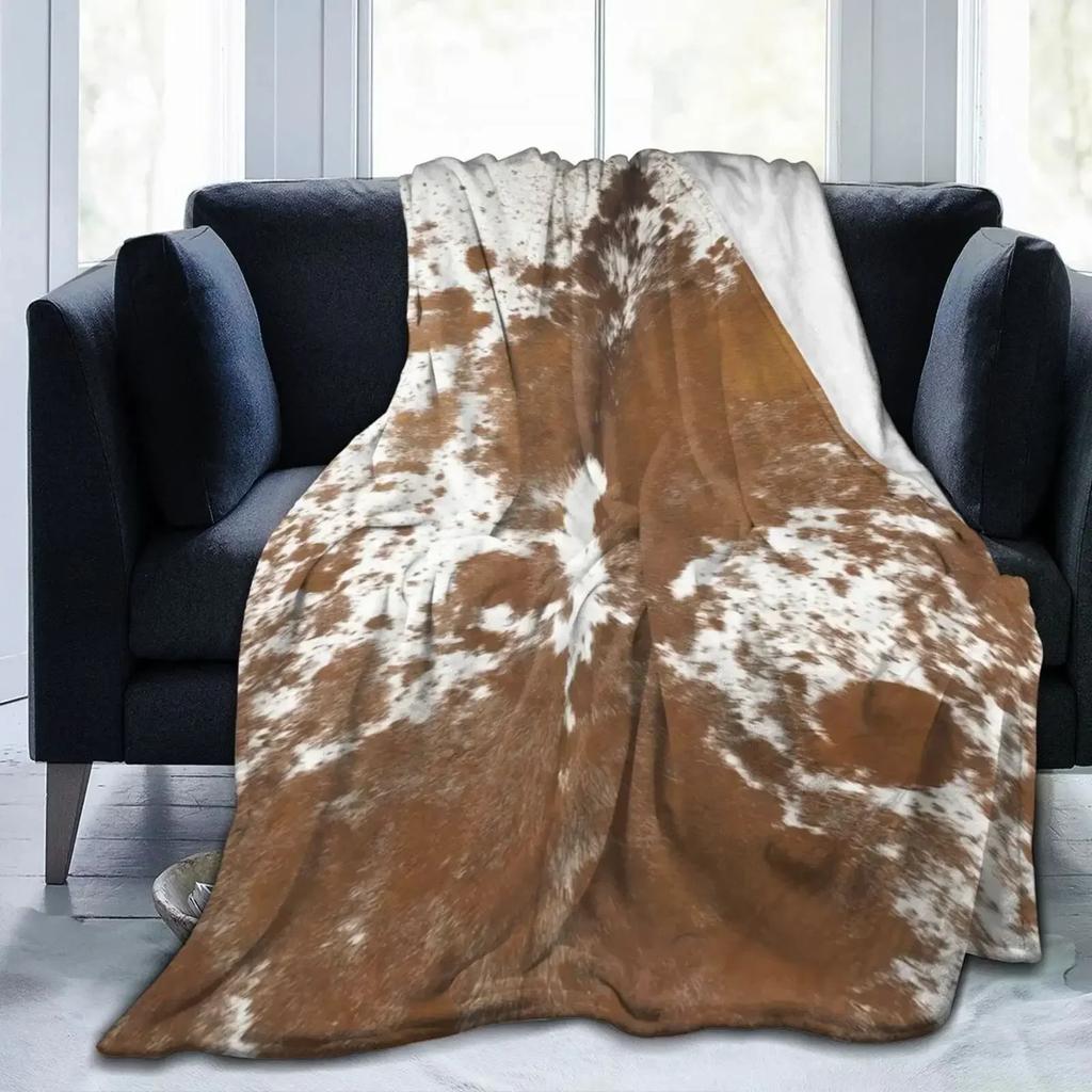 Přikrývka z hovězí kůže Celoroční Hnědá Teplá Lehká měkká flanelová přikrývka na postel Pohovka Pohovka, dárky pro přítele