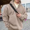 Moletom de Inverno Masculino com Bolso Frontal Grande Gola com Zíper de Flanela Dupla Face Solto