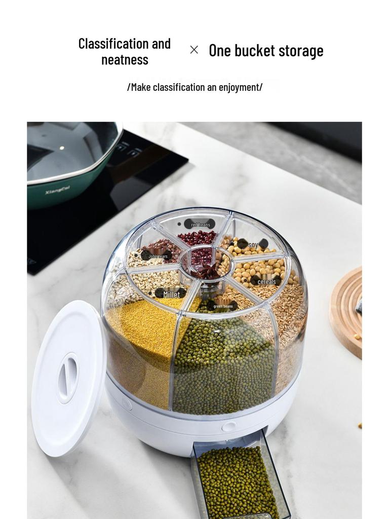 Rotating Rice & Cereal Storage Jar - Insect-Proof, Moisture-Proof, Sealed Compartment
