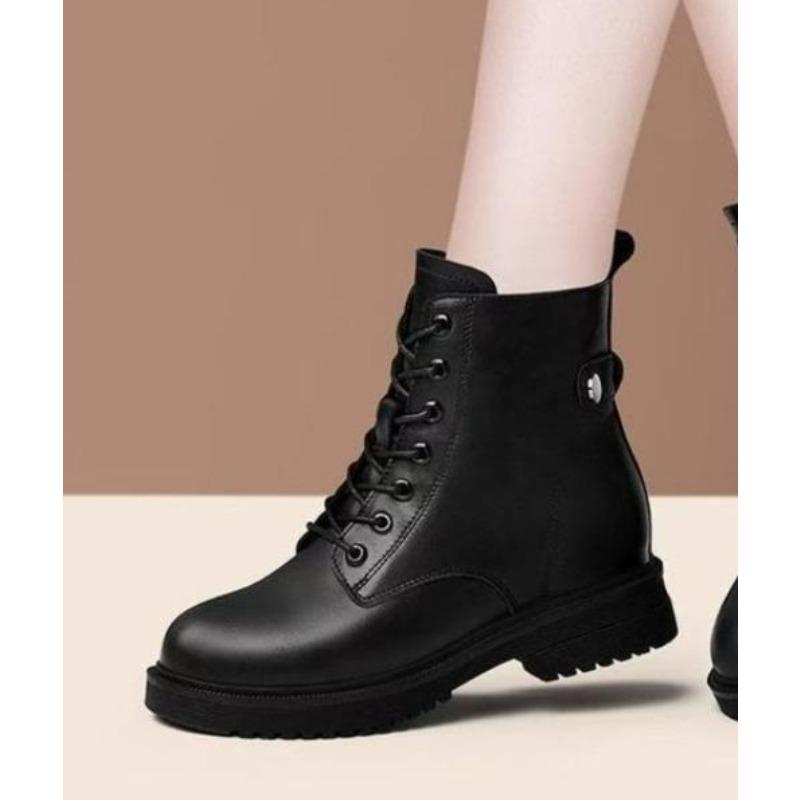 New Style Women's Flat Thick-soled Soft Leather Thick-bottom Short Boots with Added Insulation Shoes