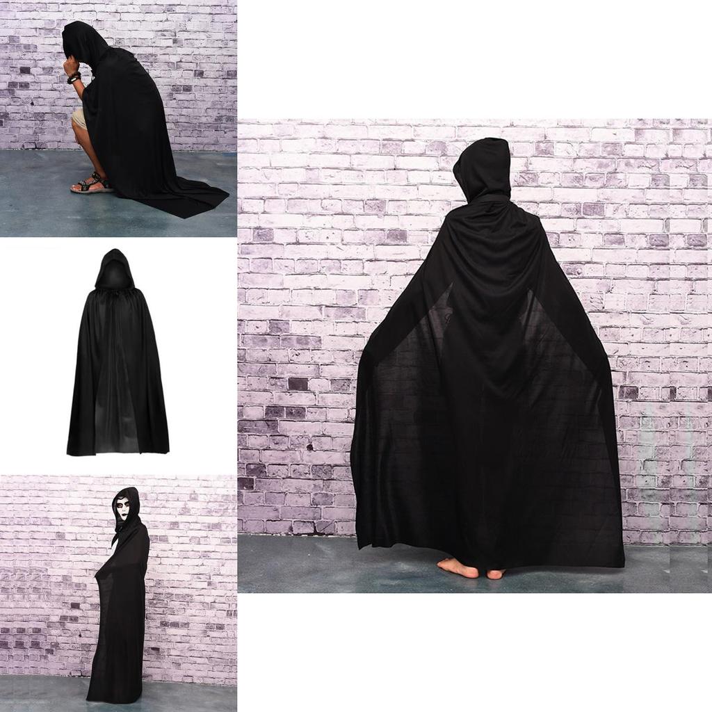 Halloween Cloak Cosplay Grim Reaper Vampire Witch Wizard Robe Party Adult Children Hooded Black Cloak Cape