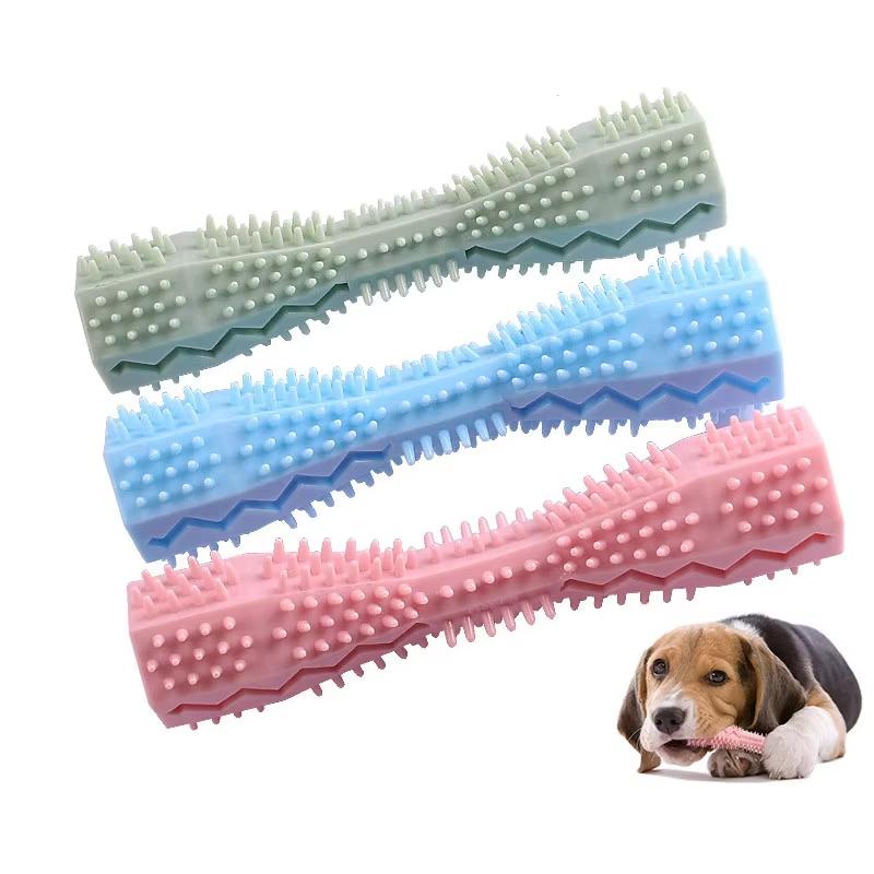 OUZEY Pet Toothbrush Molar Bite Resistant Dog Chew Toy Puppy Stick Soft Rubber Tooth Cleaning Interactive Food Leak Dog Toys