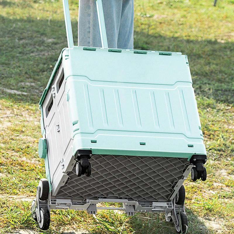 Portable Rolling Crate Rolling Foldable Handcart Heavy Duty Rolling Cart Storage Cart With Telescopic Handle And Lid For Camping