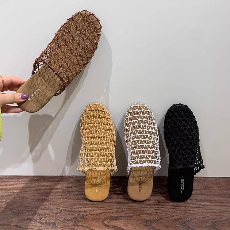 Internet celebrity fishing net sandals women's shoes seaside bag head cool slippers spring and summer fashion ins flat Roman shoes slippers