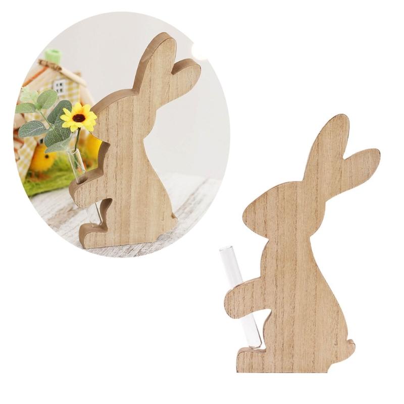 Delicate Easter Inspired Rabbit Shaped Flower Display Stand Handmade Wood Rabbit Ornament for Home and Office Decor
