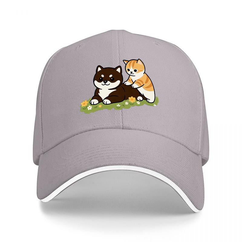 Cute Cat Duo Baseball Cap Black Adjustable Hat with Adorable Feline Design for Cat Lovers Fashionable and Comfortable Headwear